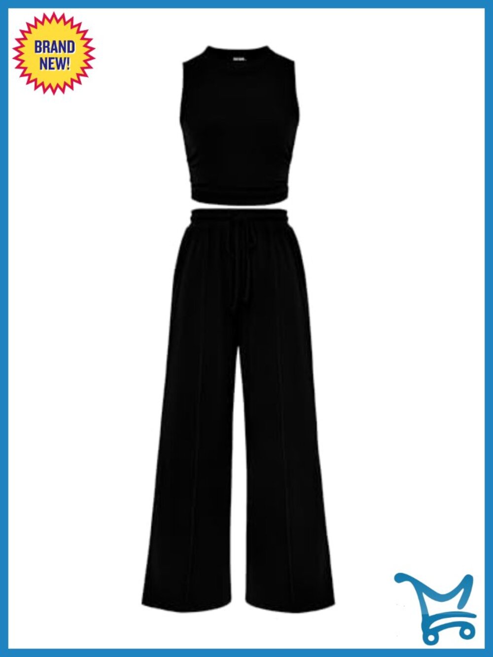 Ribbed Knit Sleeveless Crop Top & Wide Leg Pants 2 Piece Lounge Set